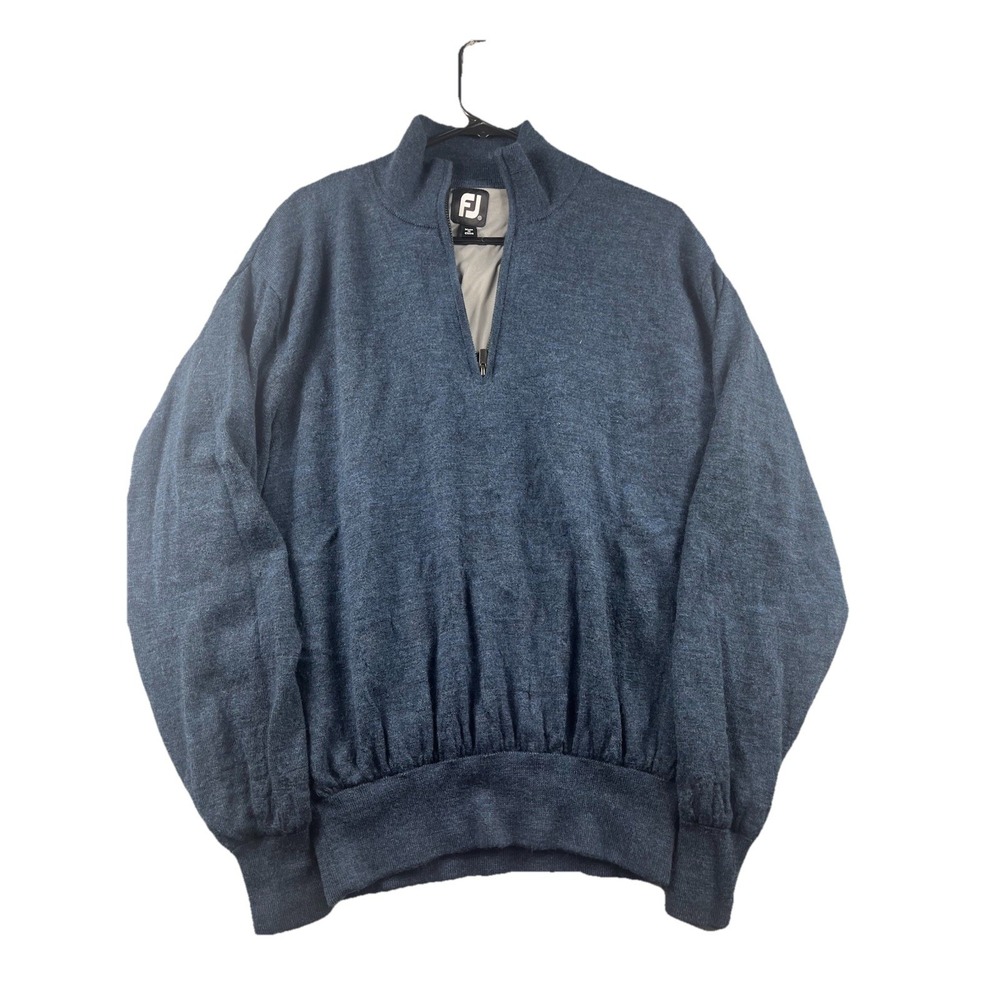 Footjoy 1/4 Zip Wool Pullover Sweater Mens Small Blue Lined Windshirt Jacket